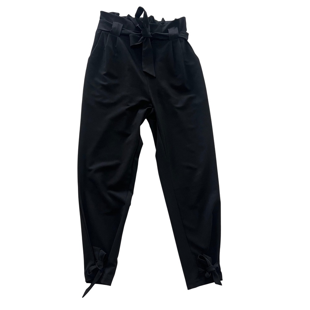 Grace Karin Womens Black Paperbag Waist Tapered Pants Bow‎ Ankle Medium CL10451